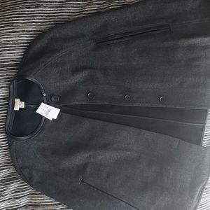 J. Crew grey houbdstooth wool cape with leather trim, NWT